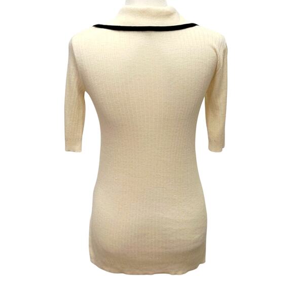 Duette NYC Cream w/Black Trimmed Collar Sweater Short Sleeved V-Neck Size XXS - Picture 4 of 8